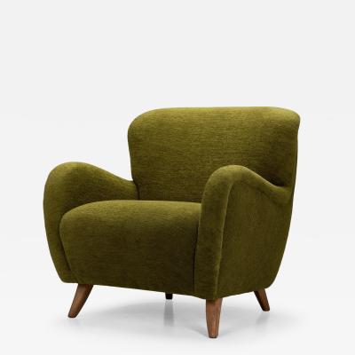 Easy Chair with Angled Beech Legs and Deep Green Upholstery Europe 1940s