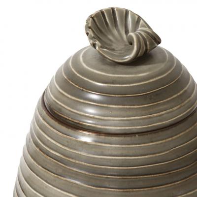 Ebbe Sadolin Unique Covered Jar with ridged texture and shell finial by Ebbe Sandolin
