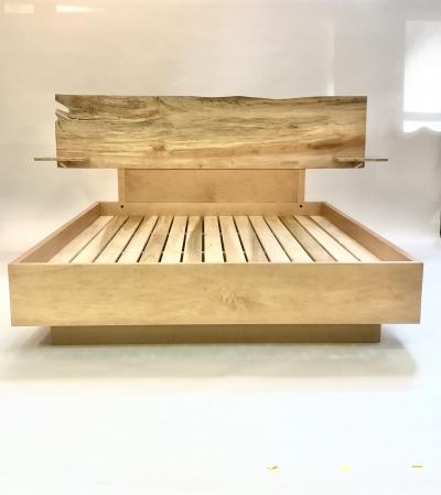Eben Blaney Spalted Maple Bed with Integrated Nightstands