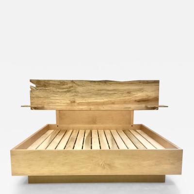 Eben Blaney Spalted Maple Bed with Integrated Nightstands