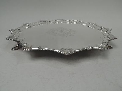 Ebenezer Coker English Georgian Sterling Silver Shell Salver Tray by Coker 1765