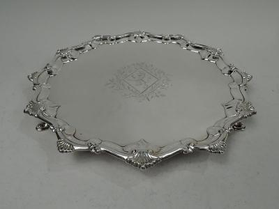 Ebenezer Coker English Georgian Sterling Silver Shell Salver Tray by Coker 1765