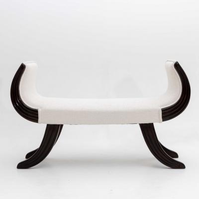 Ebonised Bench with white Boucl Cover Italy 1st Half 20th Century