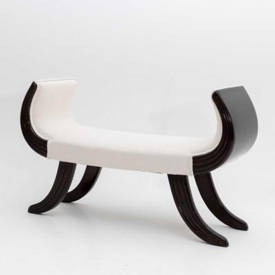 Ebonised Bench with white Boucl Cover Italy 1st Half 20th Century