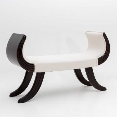 Ebonised Bench with white Boucl Cover Italy 1st Half 20th Century