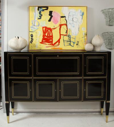 Ebonized Brass Inlaid Cabinet on Tapered Legs