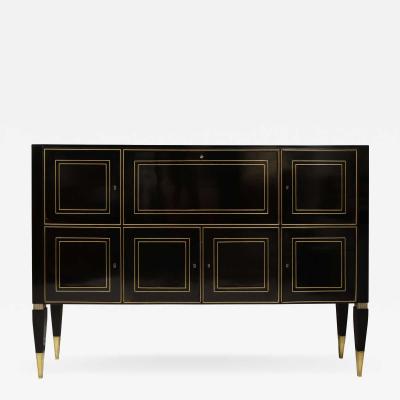Ebonized Brass Inlaid Cabinet on Tapered Legs