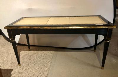 Ebonized Jansen Style Coffee Table with a Greek Key Design and Leather Top