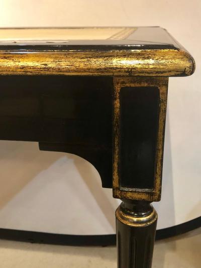 Ebonized Jansen Style Coffee Table with a Greek Key Design and Leather Top