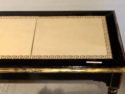 Ebonized Jansen Style Coffee Table with a Greek Key Design and Leather Top