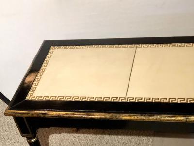 Ebonized Jansen Style Coffee Table with a Greek Key Design and Leather Top