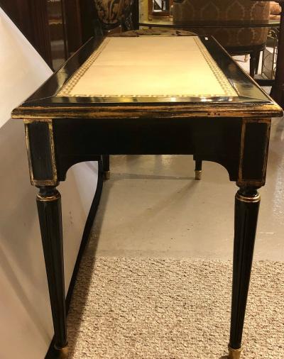 Ebonized Jansen Style Coffee Table with a Greek Key Design and Leather Top