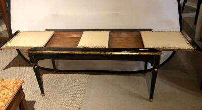 Ebonized Jansen Style Coffee Table with a Greek Key Design and Leather Top