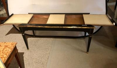 Ebonized Jansen Style Coffee Table with a Greek Key Design and Leather Top