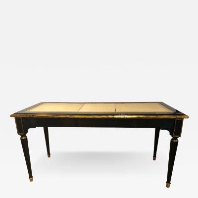 Ebonized Jansen Style Coffee Table with a Greek Key Design and Leather Top