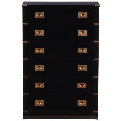 Ebonized Mahogany Campaign Style Tall Chest C 1960 