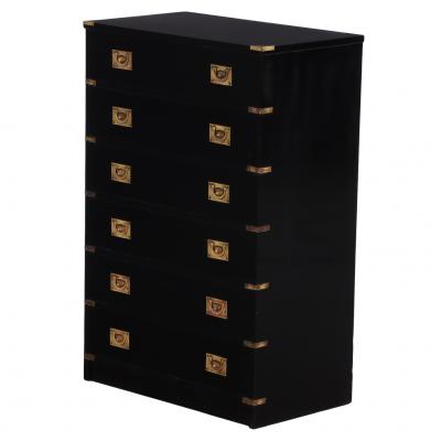 Ebonized Mahogany Campaign Style Tall Chest C 1960 