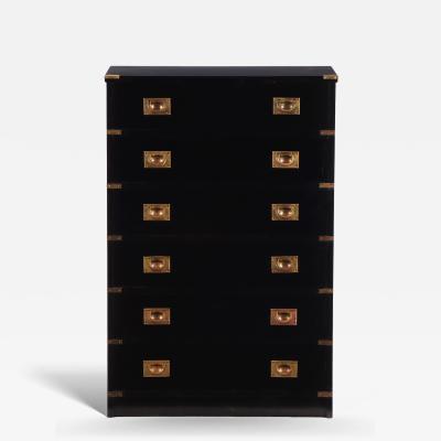 Ebonized Mahogany Campaign Style Tall Chest C 1960 