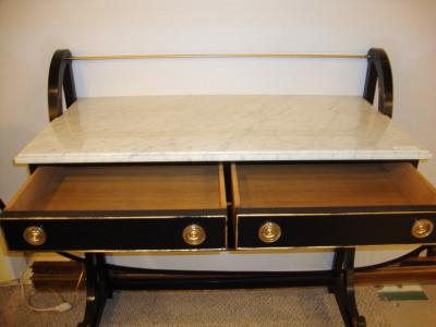 Ebonized Marble Top Server or Sofa Table Attributed to Jansen