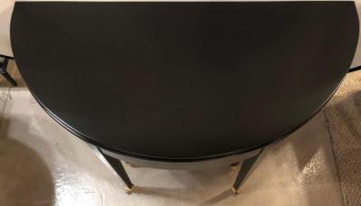 Ebony Demilune Card Center or Dining Table Hollywood Regency Attributed Jansen