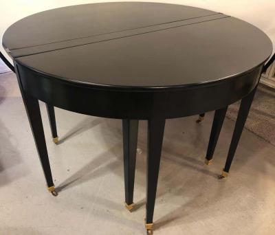 Ebony Demilune Card Center or Dining Table Hollywood Regency Attributed Jansen