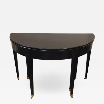 Ebony Demilune Card Center or Dining Table Hollywood Regency Attributed Jansen