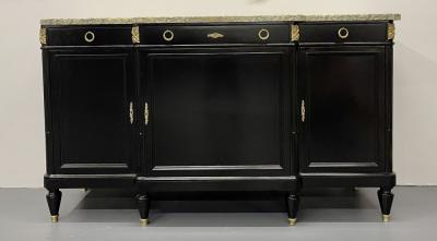 Ebony Hollywood Regency Louis XVI Style Bronze Mounted Sideboard Marble Top