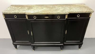 Ebony Hollywood Regency Louis XVI Style Bronze Mounted Sideboard Marble Top