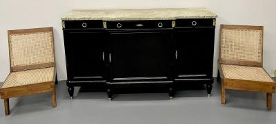 Ebony Hollywood Regency Louis XVI Style Bronze Mounted Sideboard Marble Top