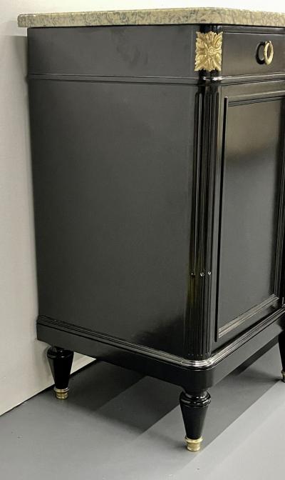 Ebony Hollywood Regency Louis XVI Style Bronze Mounted Sideboard Marble Top