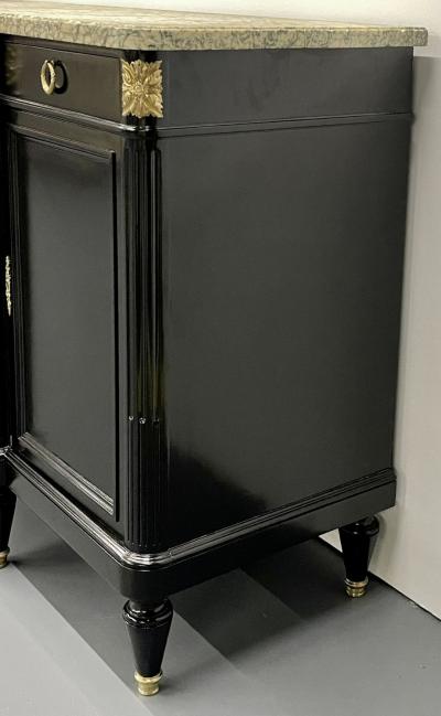 Ebony Hollywood Regency Louis XVI Style Bronze Mounted Sideboard Marble Top