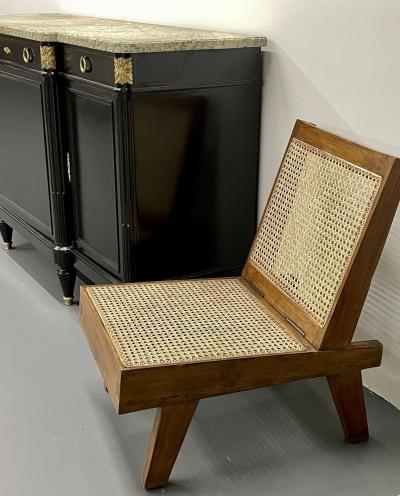 Ebony Hollywood Regency Louis XVI Style Bronze Mounted Sideboard Marble Top