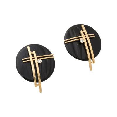 Ebony and 18 k Gold Clip Earrings
