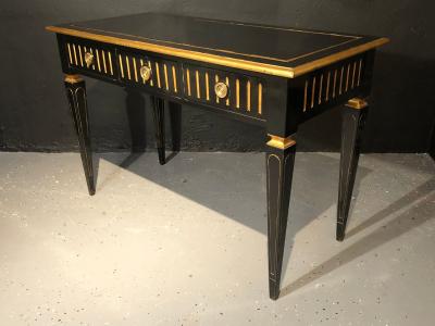 Ebony and Parcel Gilt Decorated Three Drawer Desk Maison Jansen attr 