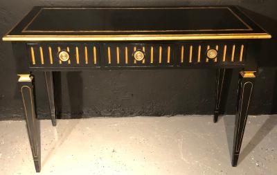 Ebony and Parcel Gilt Decorated Three Drawer Desk Maison Jansen attr 