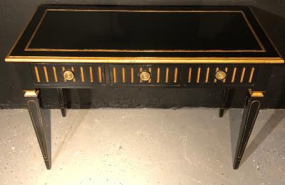 Ebony and Parcel Gilt Decorated Three Drawer Desk Maison Jansen attr 