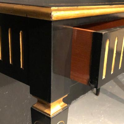 Ebony and Parcel Gilt Decorated Three Drawer Desk Maison Jansen attr 