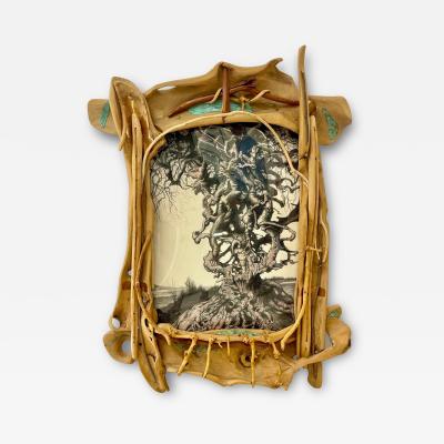 Eccentric Art Nouveau Rustic Frame with a Signed Paul Gorka Print