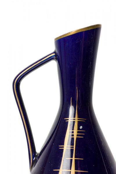 Echt Kobalt German Mid Century Feathered Vertical Gold Line Design Deep Blue Gla