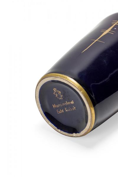 Echt Kobalt German Mid Century Feathered Vertical Gold Line Design Deep Blue Gla