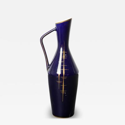 Echt Kobalt German Mid Century Feathered Vertical Gold Line Design Deep Blue Gla