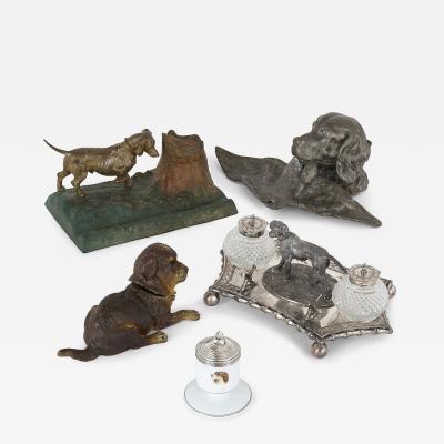 Eclectic collection of five Continental dog form inkwells
