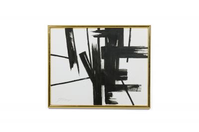 Ed Eller American Mid Century Black and White Abstract Painting