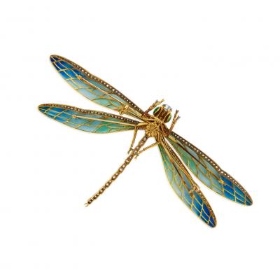 Edgar Bens Edgar Bens for Boucheron Plique jour Enamel Dragonfly Brooch
