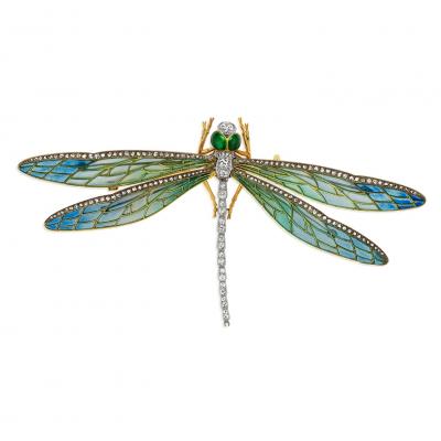 Edgar Bens Edgar Bens for Boucheron Plique jour Enamel Dragonfly Brooch