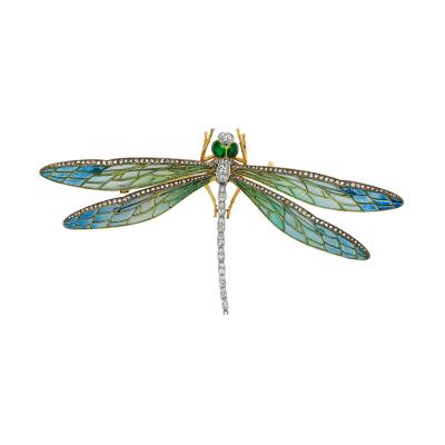 Edgar Bens Edgar Bens for Boucheron Plique jour Enamel Dragonfly Brooch