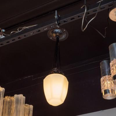 Edgar Brandt Art Deco Six Sided Handwrought Iron Pendant in the Manner of Edgar Brandt