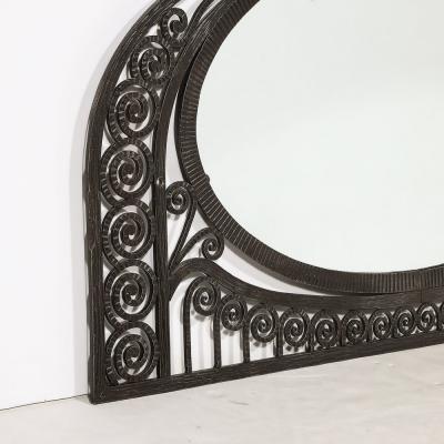 Edgar Brandt Art Deco Wrought Iron Mirror with Scroll Detailing in the Manner of Edgar Brandt