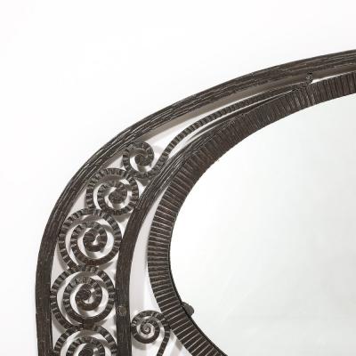 Edgar Brandt Art Deco Wrought Iron Mirror with Scroll Detailing in the Manner of Edgar Brandt