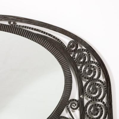 Edgar Brandt Art Deco Wrought Iron Mirror with Scroll Detailing in the Manner of Edgar Brandt